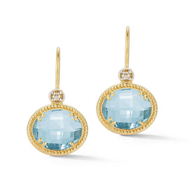 14K Gold 0.04 ct. tw. Diamond & 6.6CT Blue Topaz Color Stone Earrings