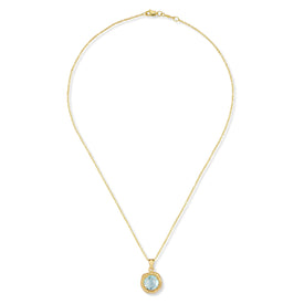 14K Gold 8mm 1.75CT Blue Topaz Color Stone Pendant