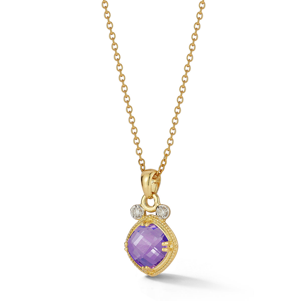14K Gold 0.07 ct. tw. & 2.0CT Amethyst Color Stone Pendant