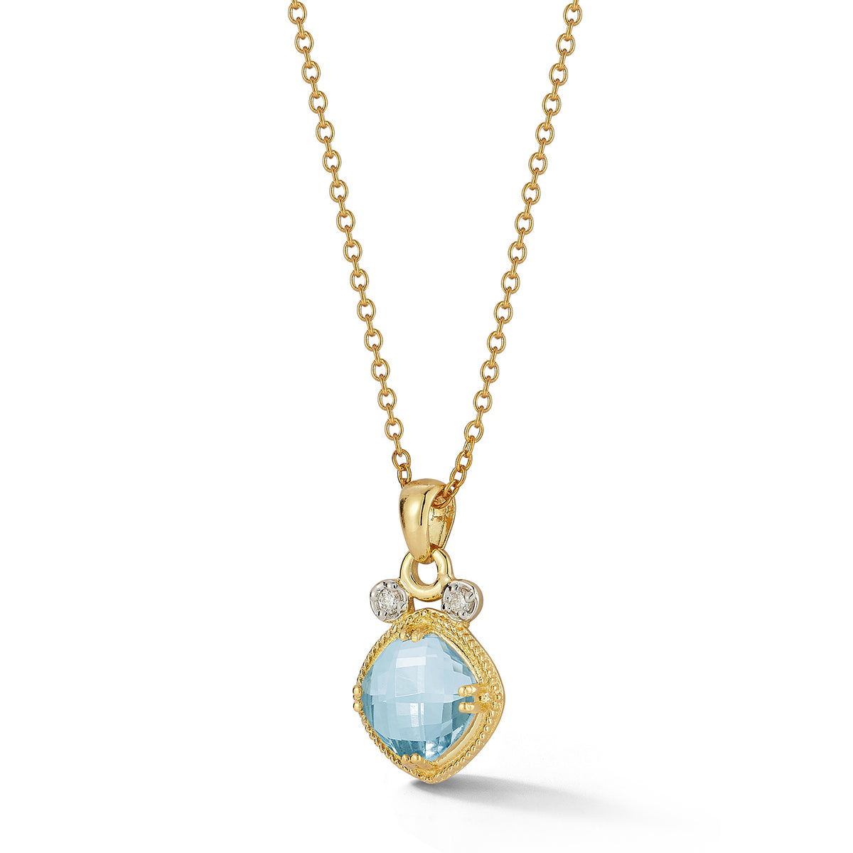 14K Gold 0.07 ct. tw. & 2.5CT Blue Topaz Color Stone Pendant