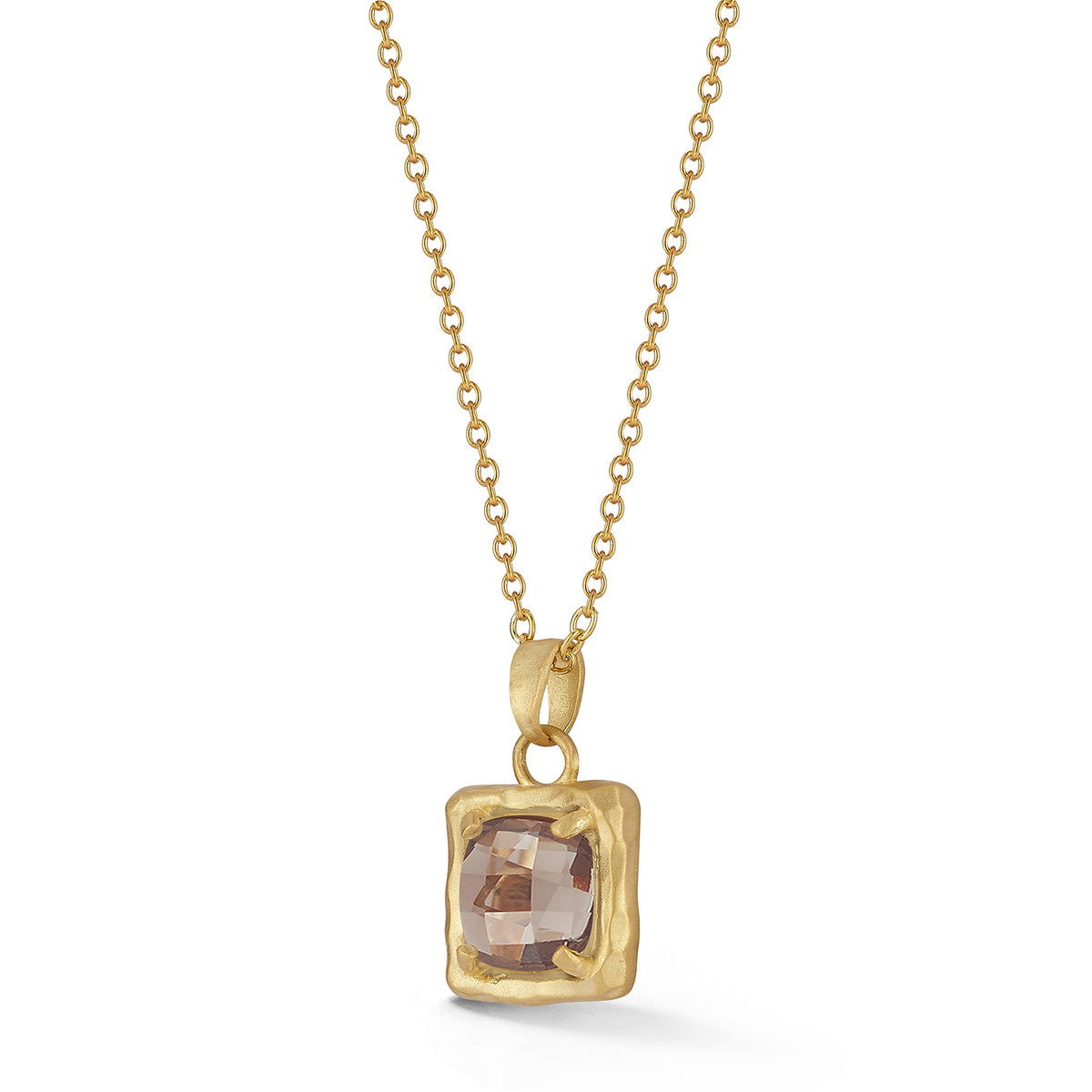 14K Gold 2.0CT 8mm Smokey Topaz Pendant