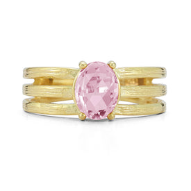 14K Gold 1.11CT Oval Rose Quartz Cocktail Ring