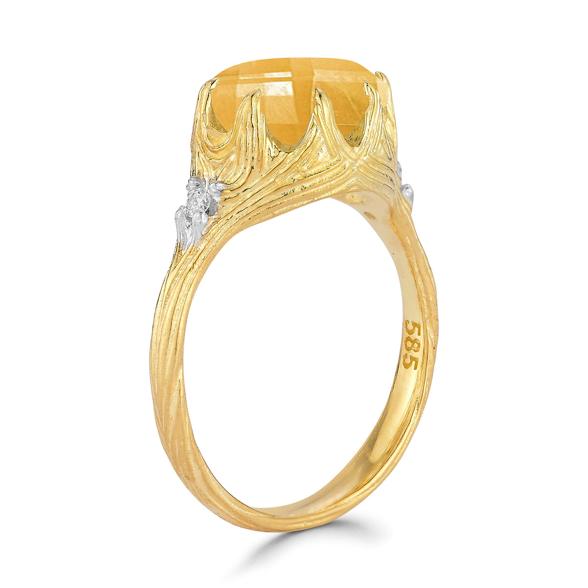 14K Gold 0.05 ct. tw. Diamond & 3.35CT Citrine Cocktail Ring