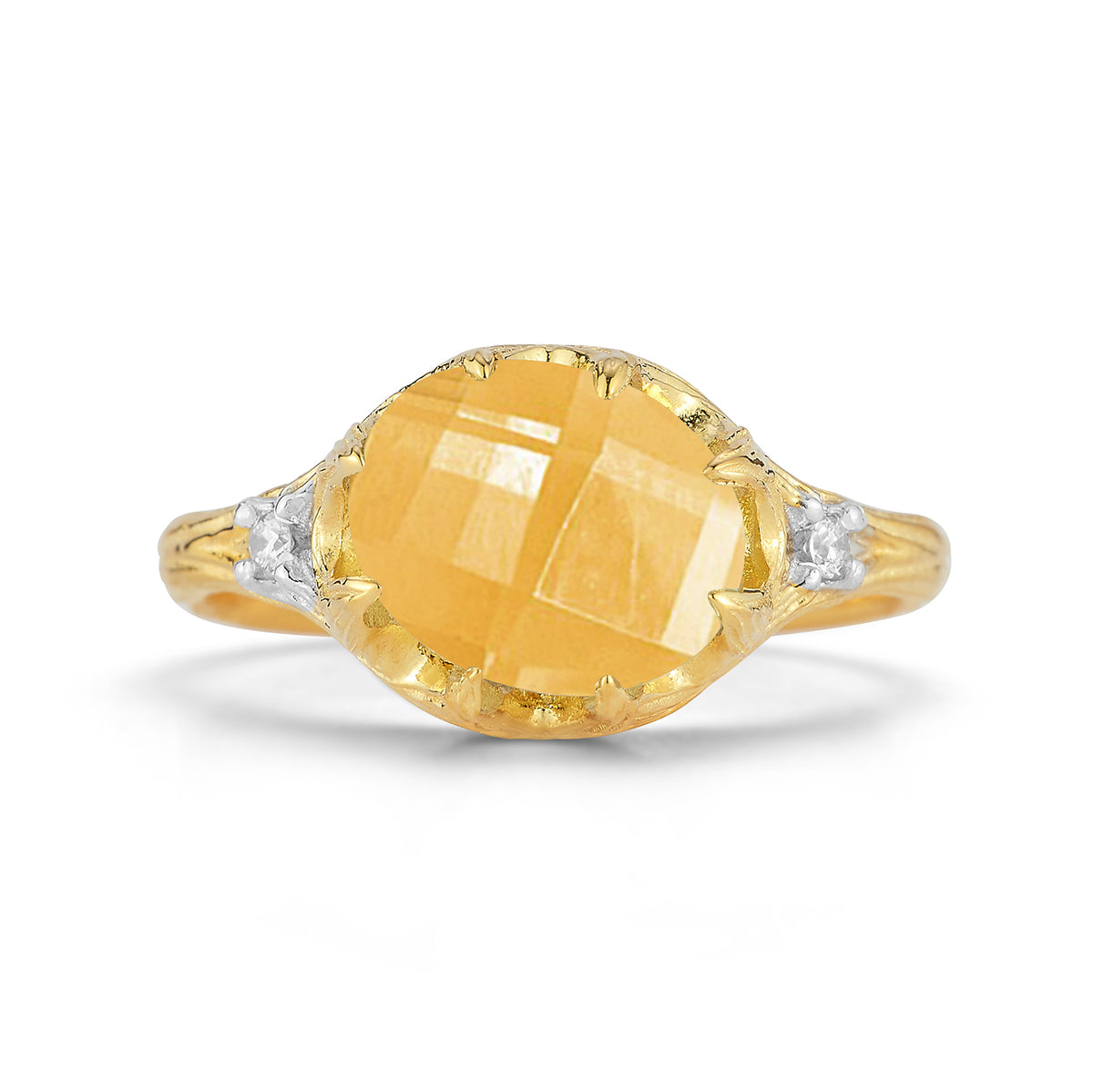 14K Gold 0.05 ct. tw. Diamond & 3.35CT Citrine Cocktail Ring