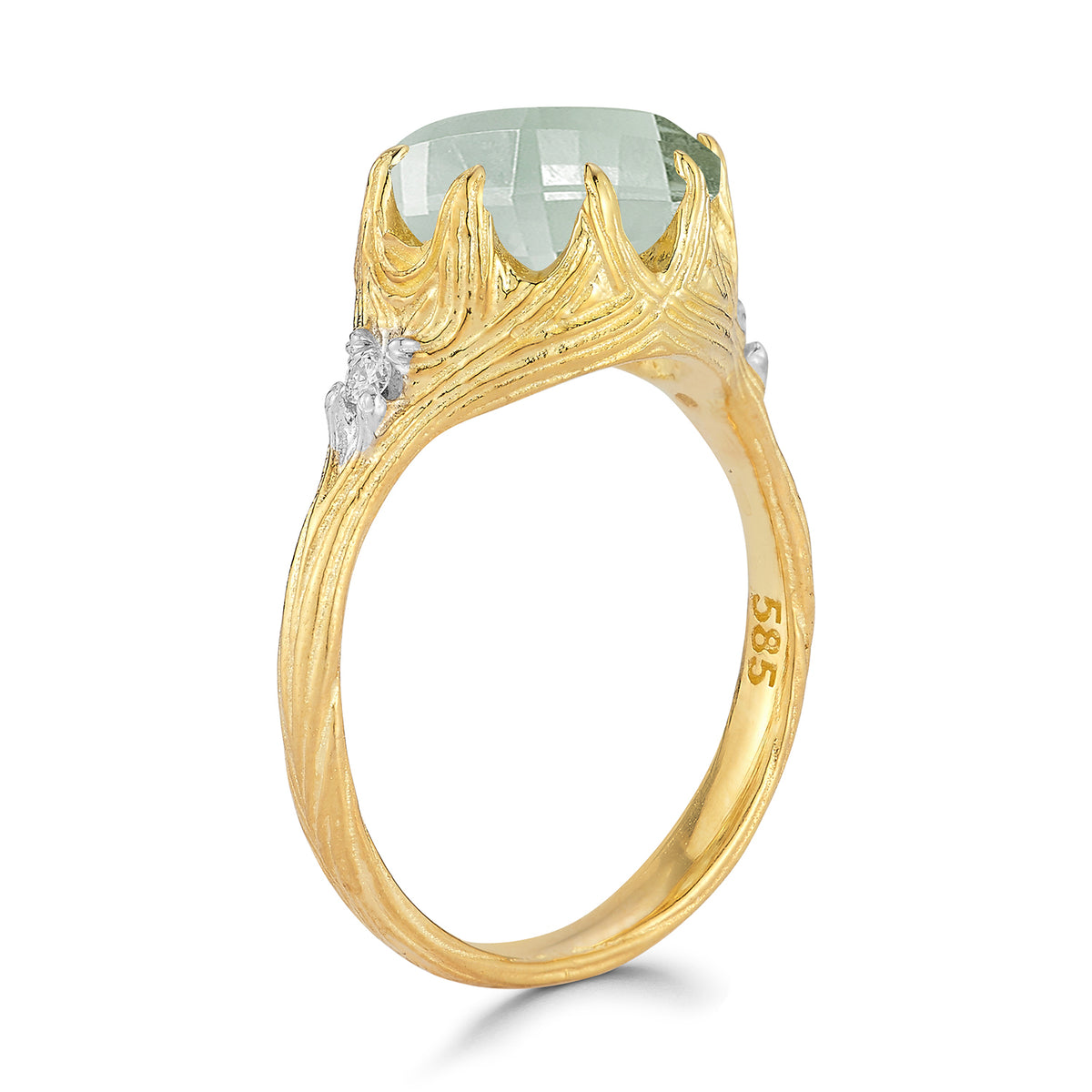 14K Gold 0.05 ct. tw. Diamond & 3.25CT Green Amethyst Cocktail Ring