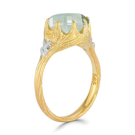 14K Gold 0.05 ct. tw. Diamond & 3.25CT Green Amethyst Cocktail Ring