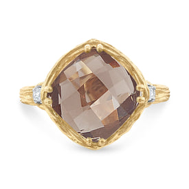 14K Gold 0.05 ct. tw. Diamond & 3.5CT Smokey Topaz Color Stone Cocktail Ring