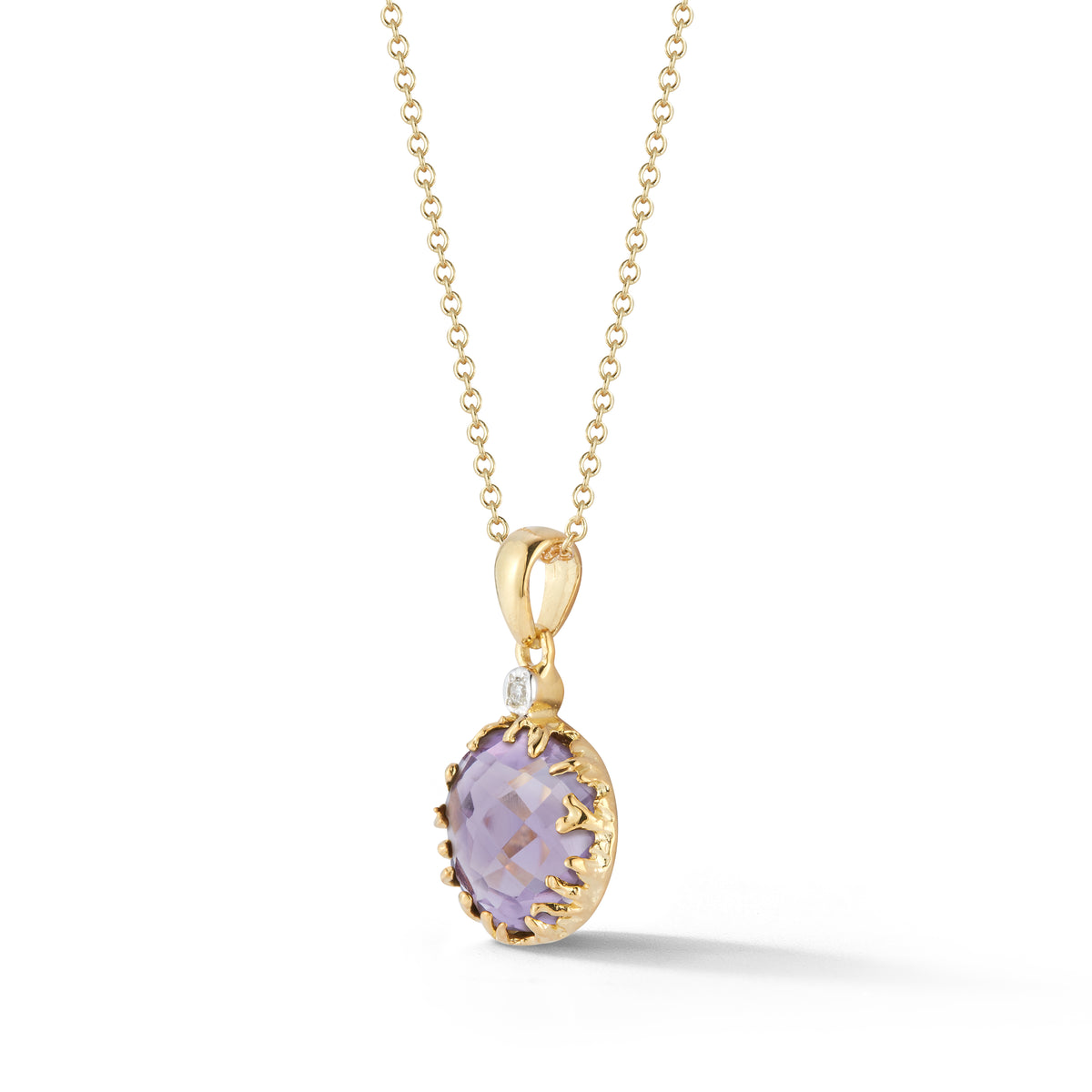 14K Gold 0.015 ct. tw. Diamond & 3.25CT Amethyst Color Pendant