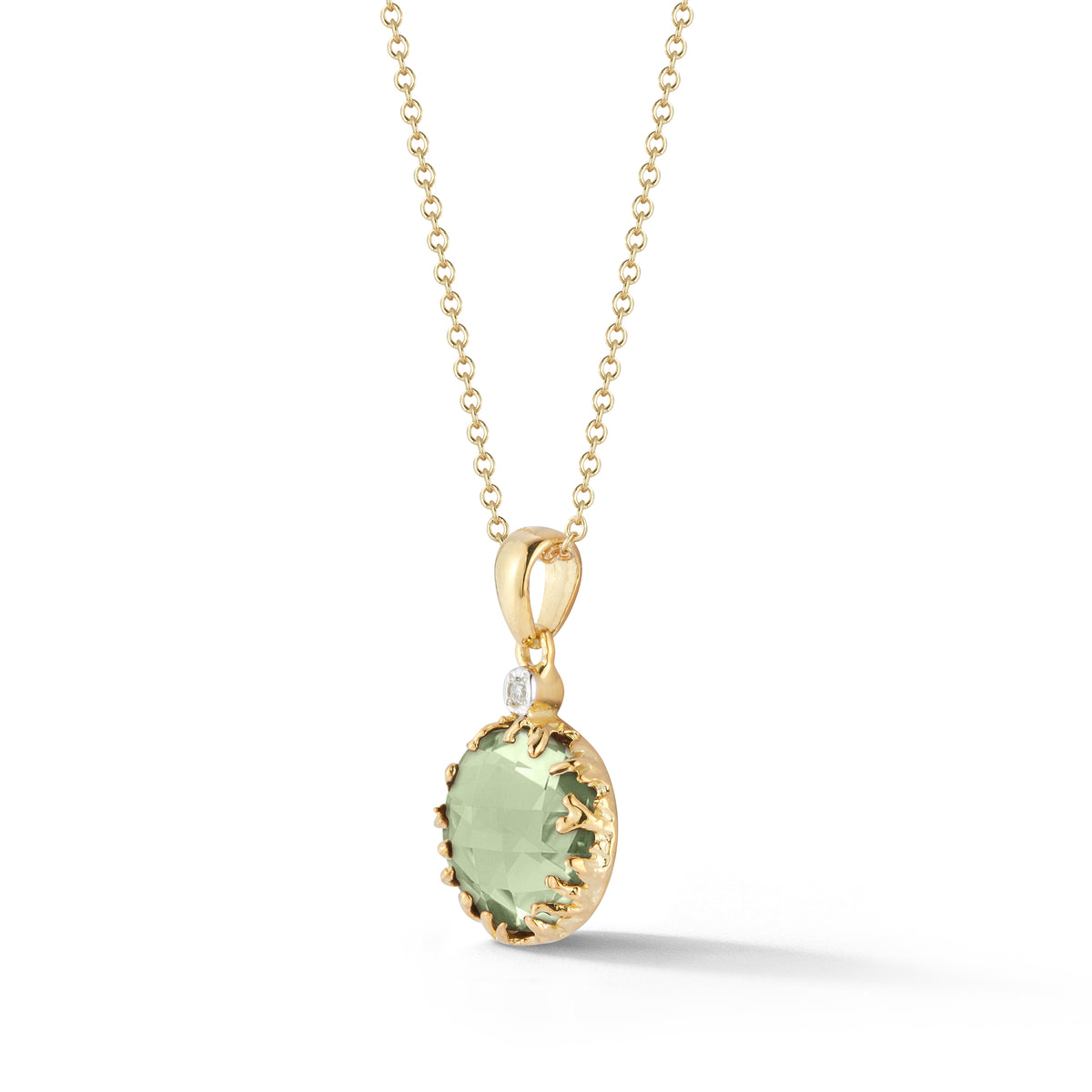 14K-Y GREEN AMETHYST COLOR STONE PENDANT, 0.015CT