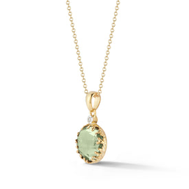 14K-Y GREEN AMETHYST COLOR STONE PENDANT, 0.015CT