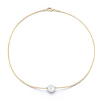 14K-Y 10mm FRESH WATER PEARL COCOON NECKLACE, 0.03CT