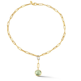 14K-Y GREEN AMETHYST OPEN LINK NECK., 0.15CT