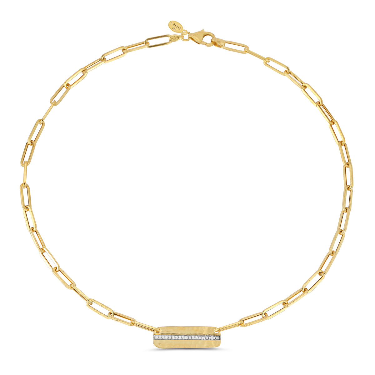 14K-Y OPEN LINK DOG TAG NECK., 0.15CT