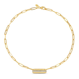 14K-Y OPEN LINK DOG TAG NECK., 0.15CT