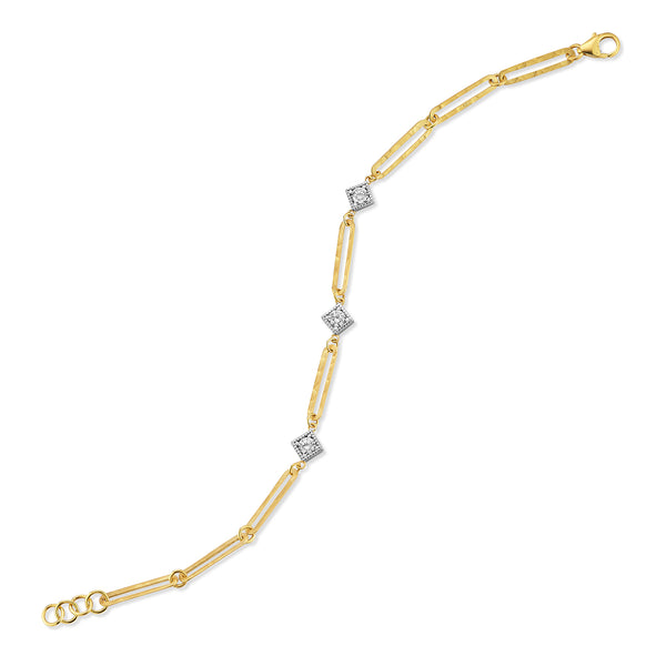 14K Gold 0.15ct. Tw. Open Link Hammered Bracelet