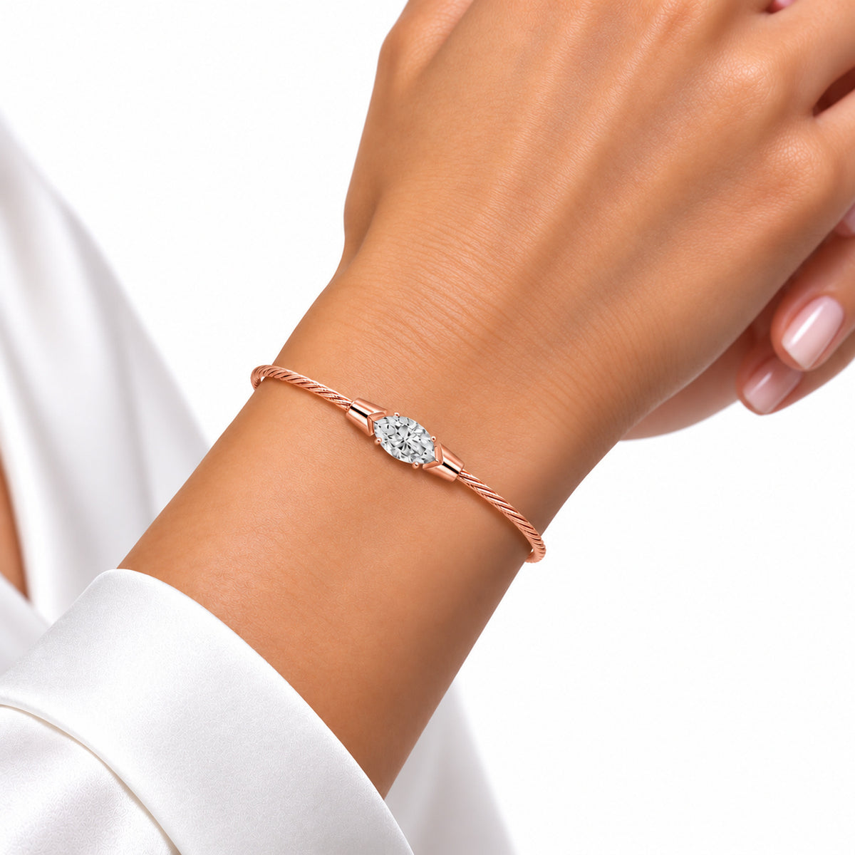 14K Gold 1.0 ct. tw. Marquise-Shaped Lab Grown Diamond Wire Bangle Bracelet