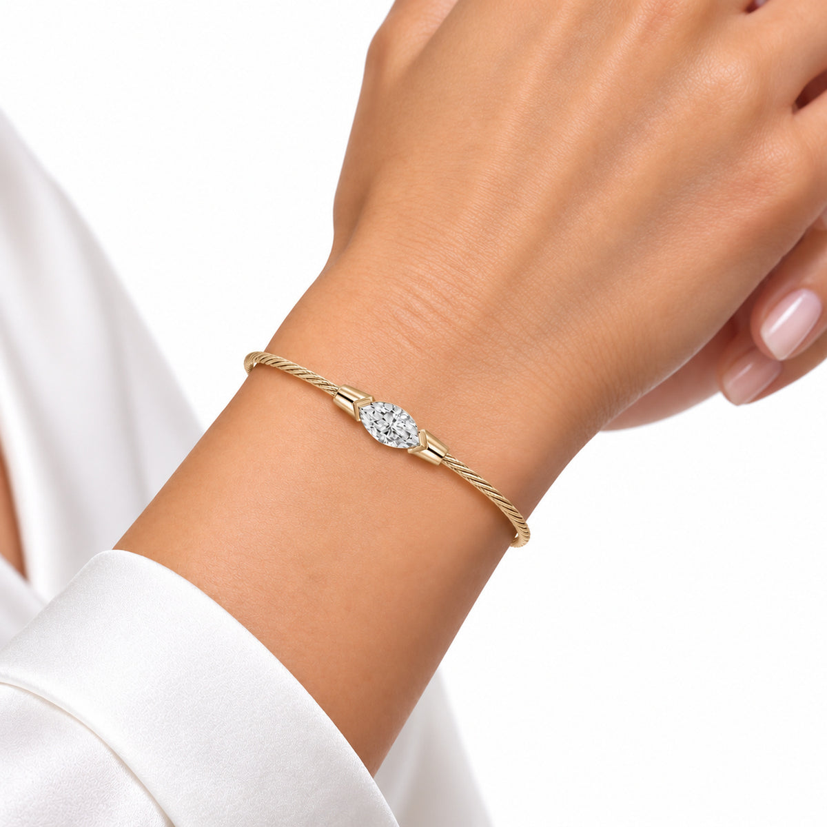 14K Gold 1.0 ct. tw. Marquise-Shaped Lab Grown Diamond Wire Bangle Bracelet