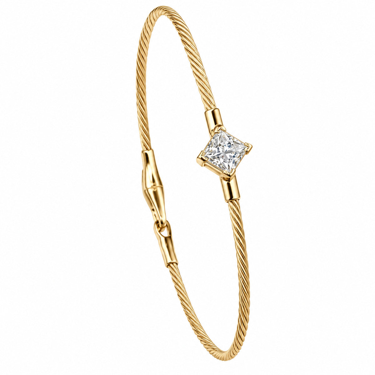 14K Gold 1.0 ct. tw. Princess-Shaped Lab Grown Diamond Wire Bangle Bracelet