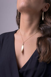 14K Gold 0.06 ct. tw. Hammered Stacked Leaf Pendant