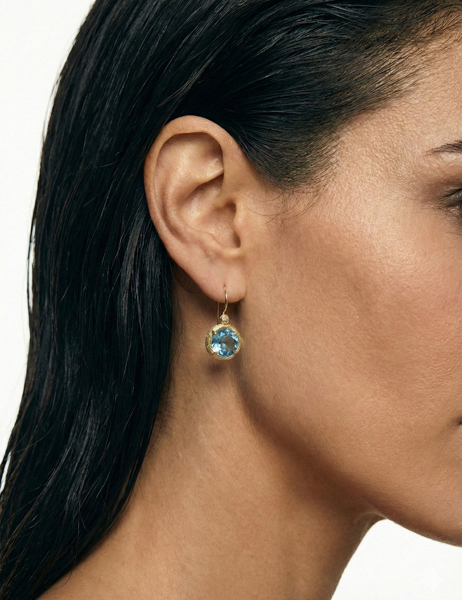 14K Gold 0.03 ct. tw. Diamond & 8.5ct Blue Topaz Earrings