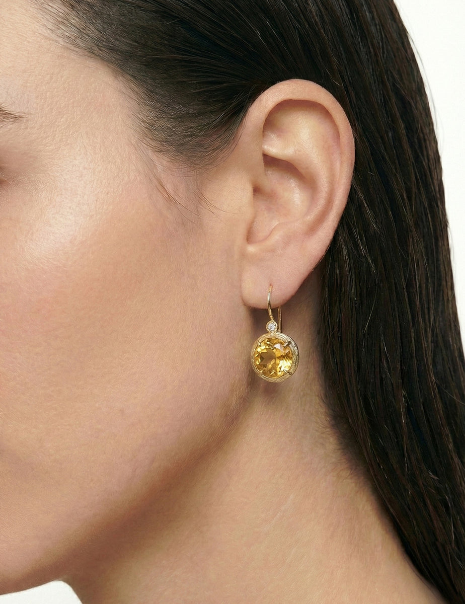 14K Gold 0.03 ct. tw. Diamond & 6.7ct Citrine Earrings