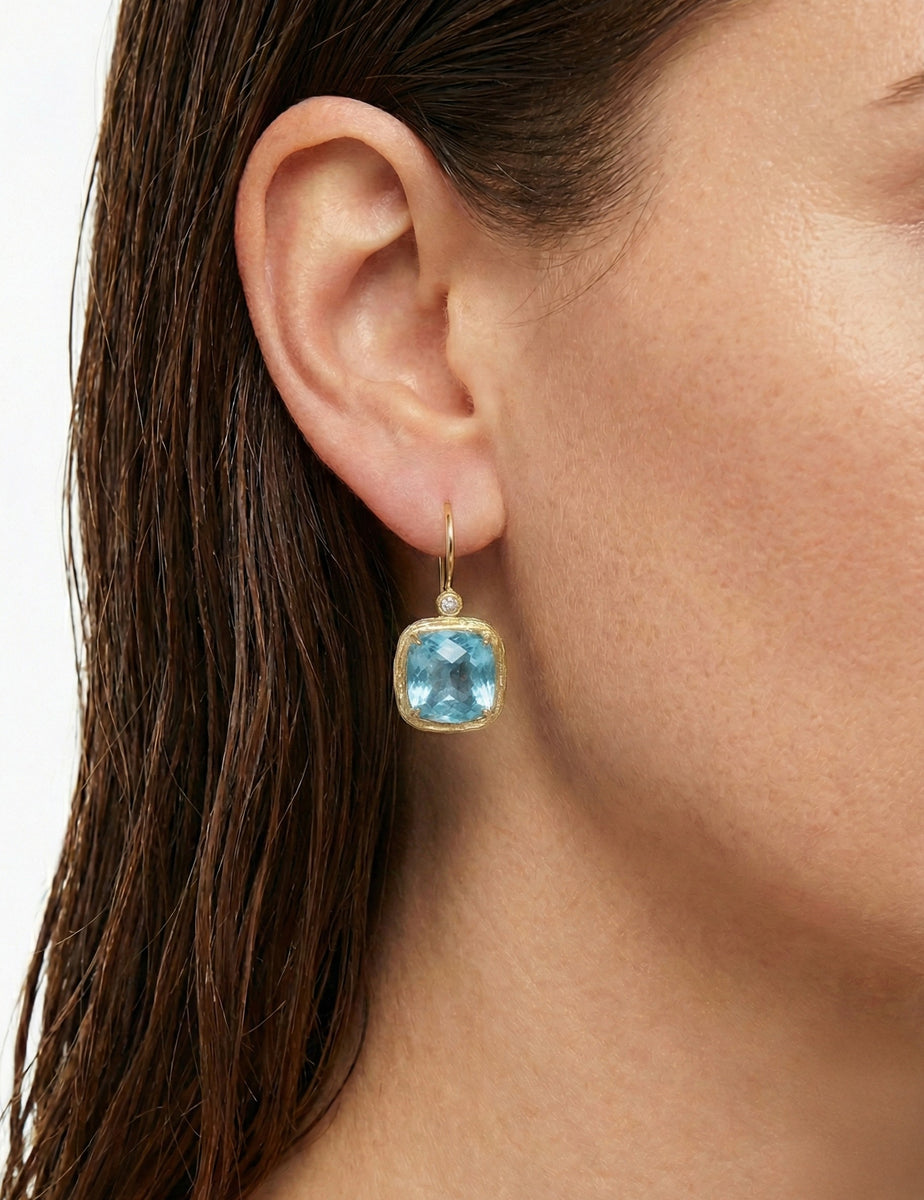 14K Gold 0.04 ct. tw. Diamond & 9.2CT Blue Topaz Earrings