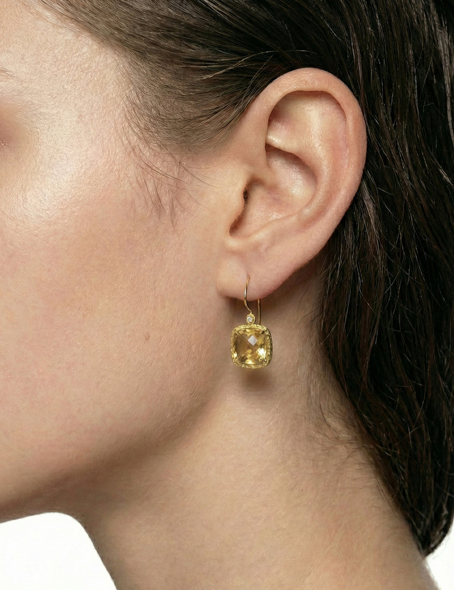 14K Gold 0.04 ct. tw. Diamond & 7.2CT Citrine Earrings
