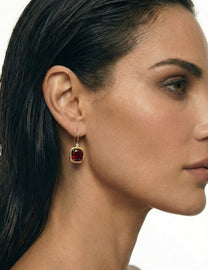 14K Gold 0.04 ct. tw. Diamond & 10.8CT Garnet Earrings