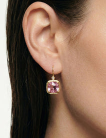 14K Gold 0.04 ct. tw. Diamond & 6.7CT Rose Quartz Earrings