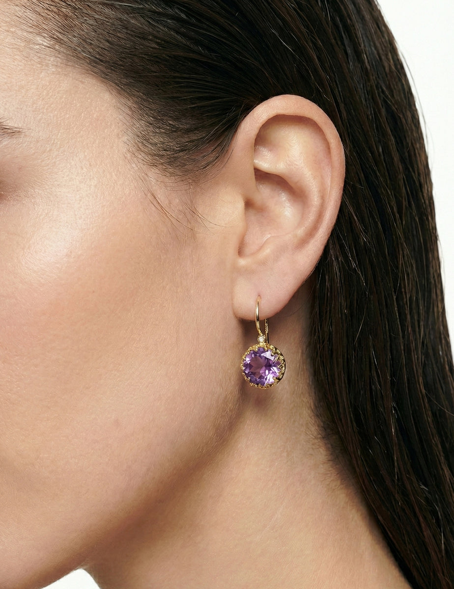 14K Gold  0.03 ct. tw. Diamond & 6.5CT Amethyst Earrings