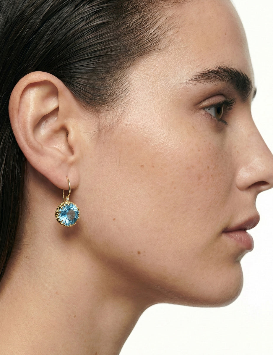 14K Gold 0.03 ct. tw. Diamond & 8.5CT Blue Topaz Earrings