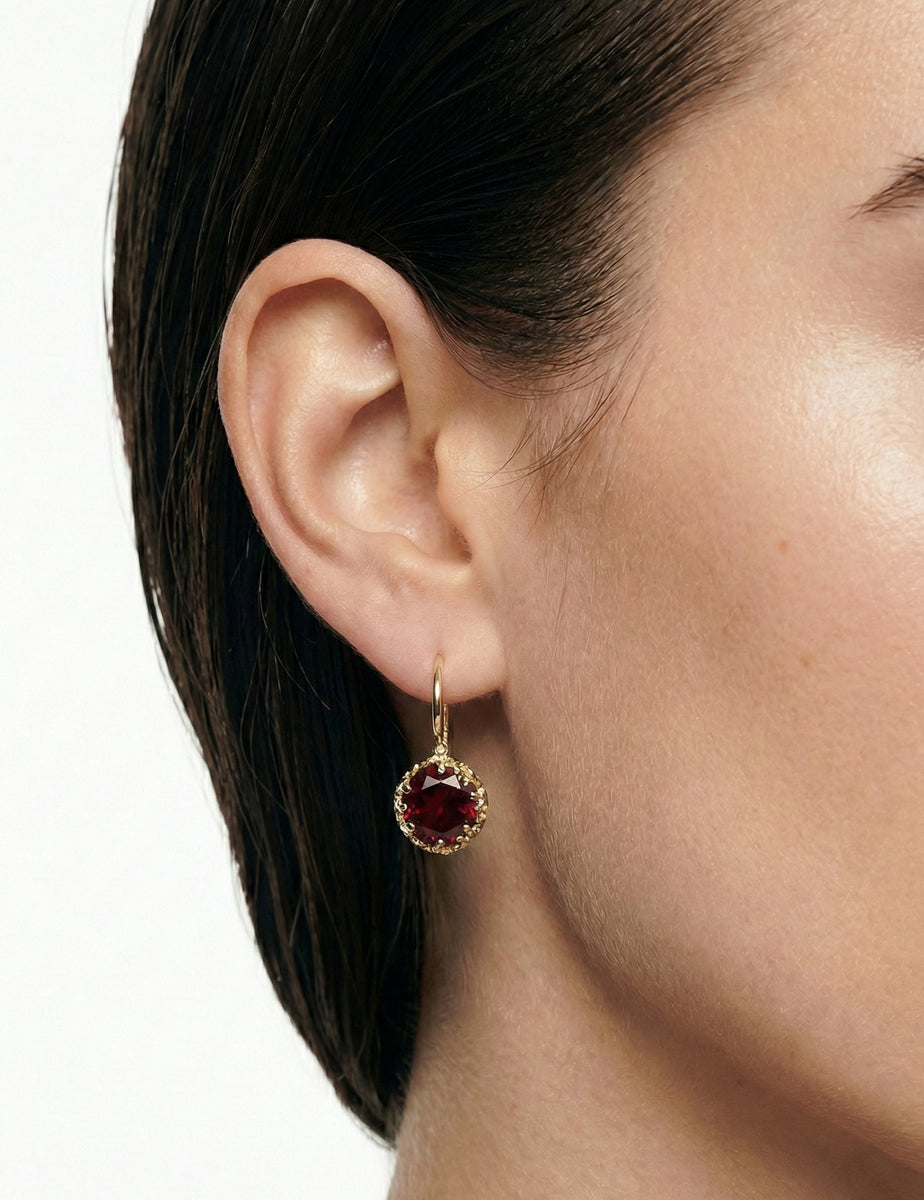 14K Gold 0.03 ct. tw. Diamond & 9.8CT Garnet Earrings