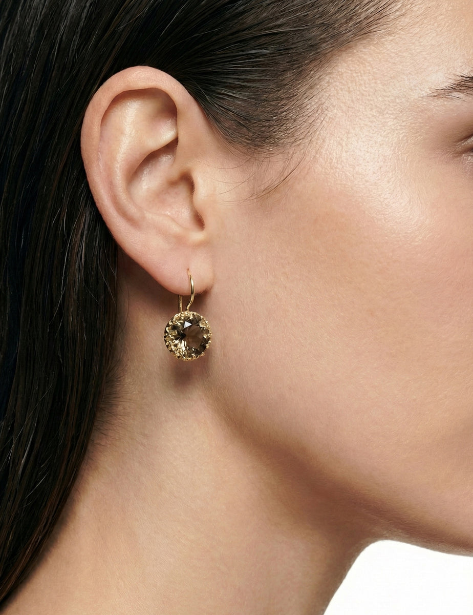 14K Gold 0.03 ct. tw. Diamond & 7.0CT Smokey Topaz Earrings
