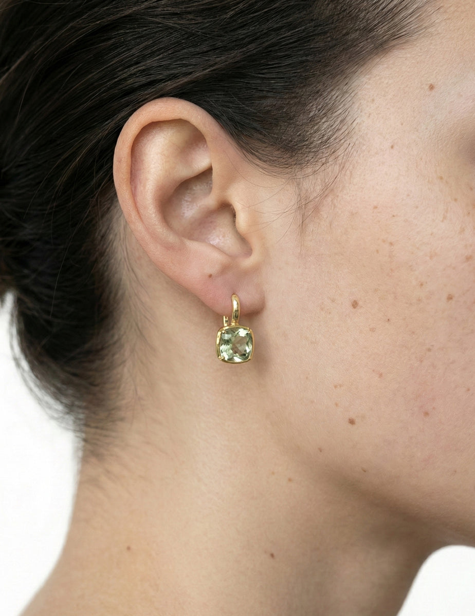 14K Gold 7.2CT Drop Green Amethyst Color Earrings