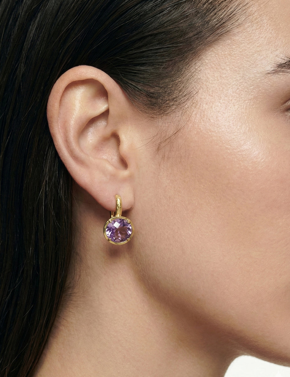 14K Gold 10.7CT Amethyst Color Stone Earrings