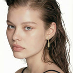 14K Gold 0.17 ct. tw. Drop Dog Tag Earrings