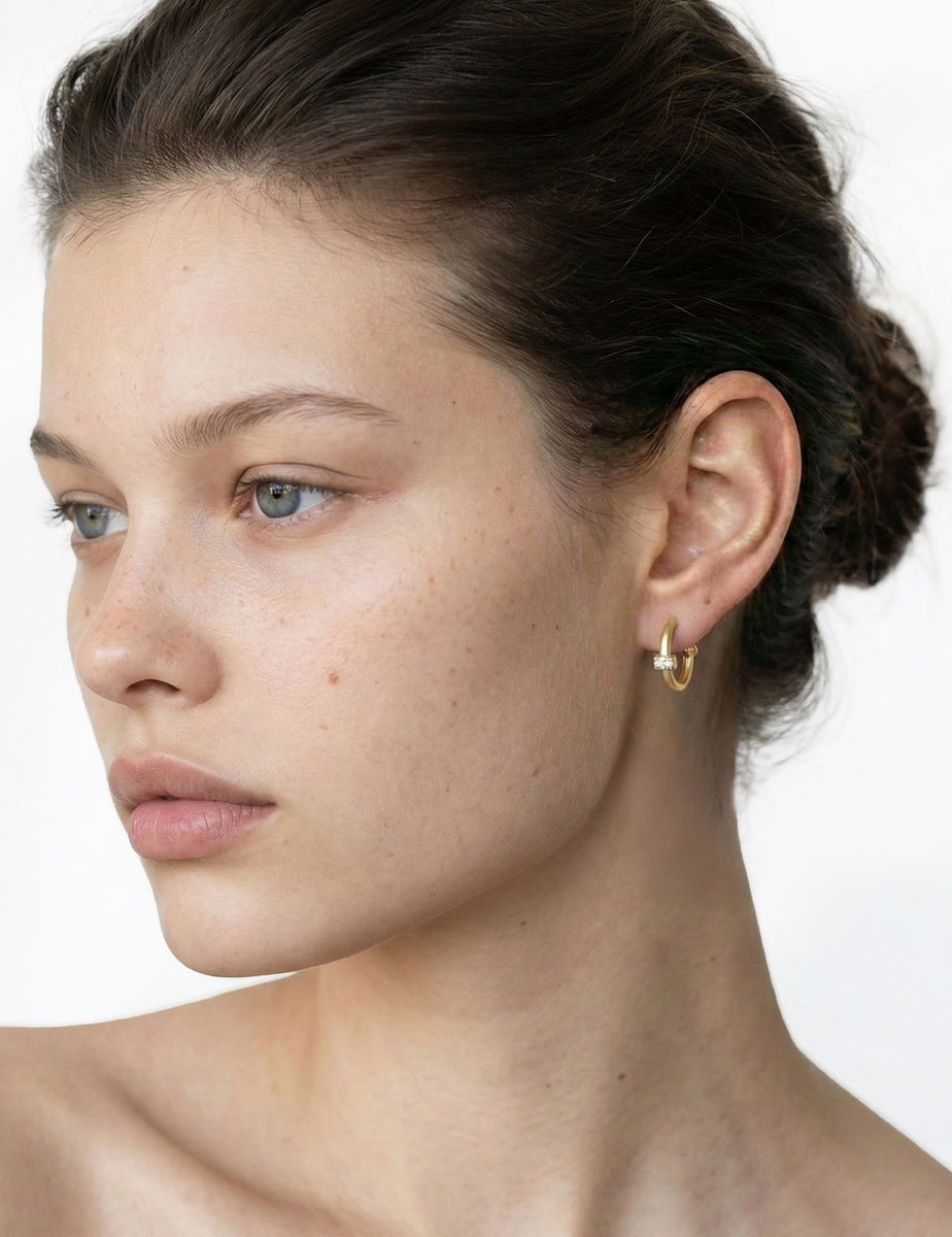 14K-Y HOOP EARR., 0.10CT