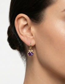 14K Gold 0.10 ct. tw. & 5.4CT Amethyst Color Stone Earrings