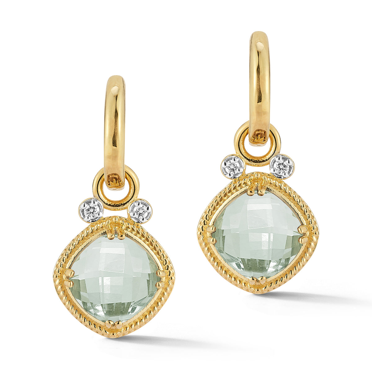 14K Gold 0.14 ct. tw. & 3.5CT Green Amethyst Earrings