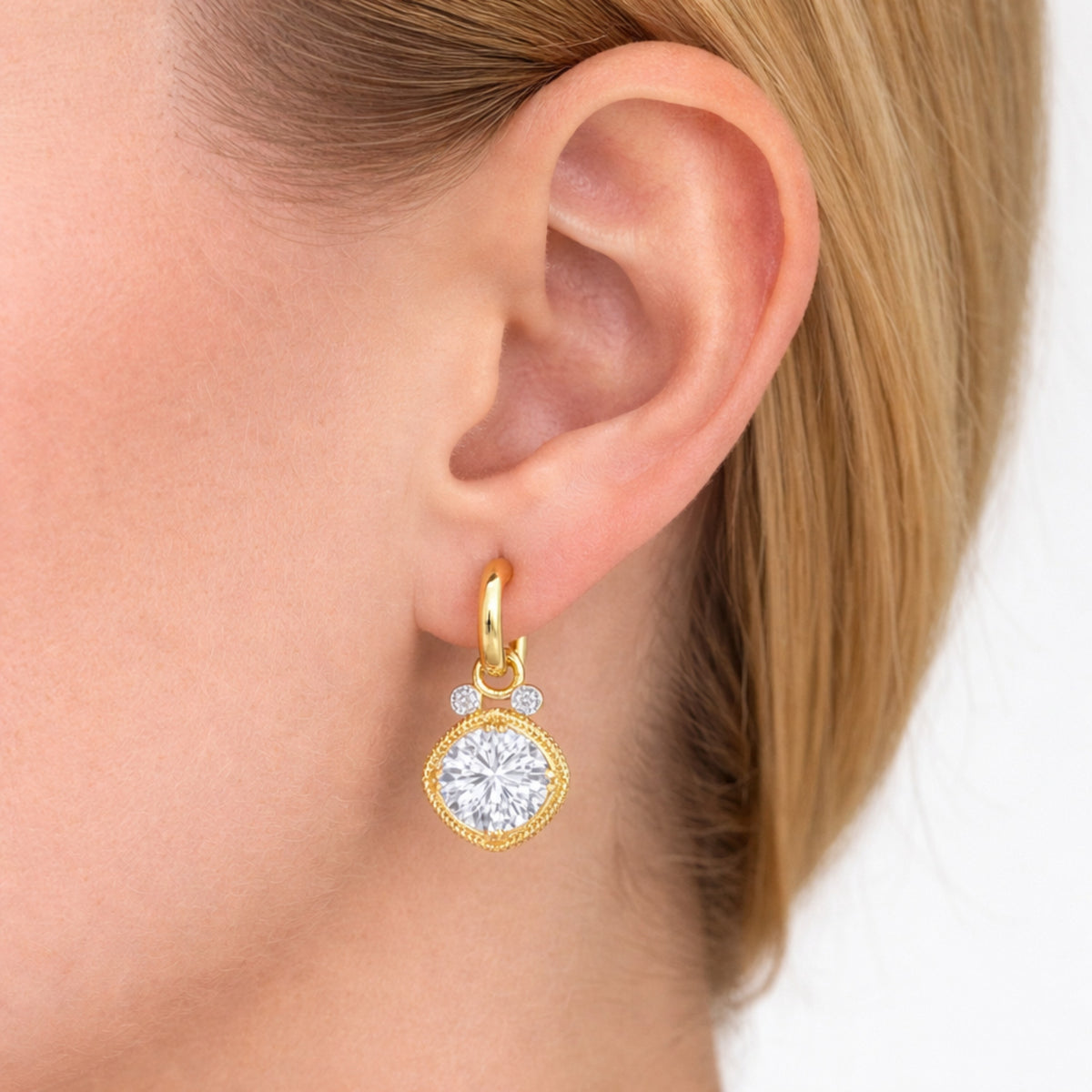 14K Gold 5.12 ct. tw. Lab Grown Diamonds & 0.10CT Bezel Set Natural Diamond Hoop Earrings