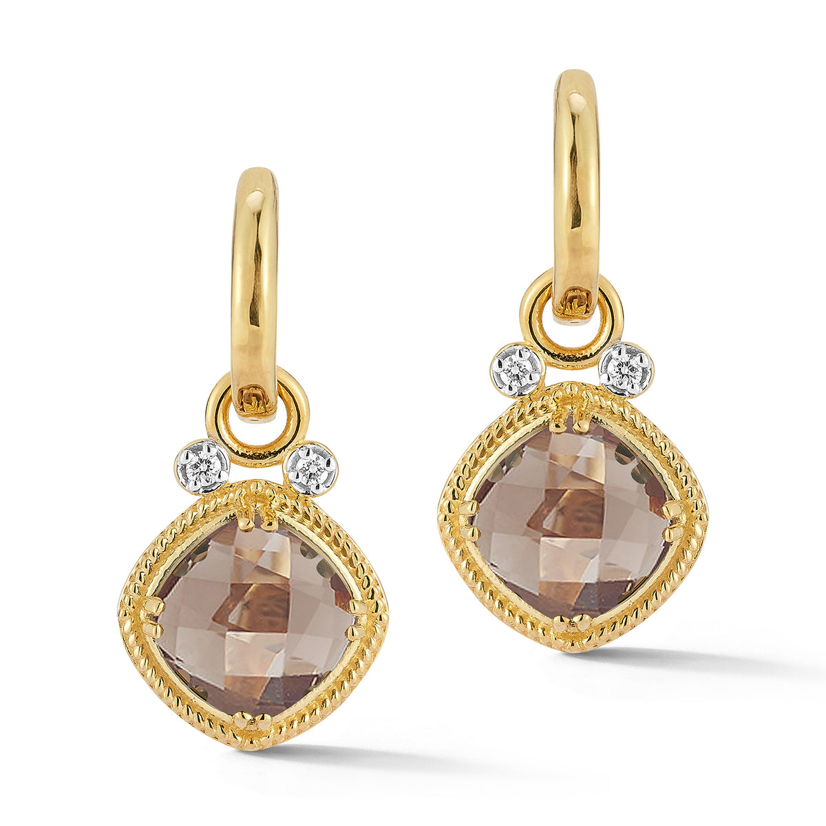 14K Gold 0.14 ct. tw. & 4.0CT Smokey Topaz Earrings