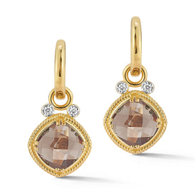 14K Gold 0.14 ct. tw. & 4.0CT Smokey Topaz Earrings