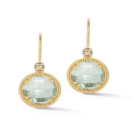14K Gold 0.04 ct. tw. Diamond & 5.0CT Green Amethyst Color Stone Earrings