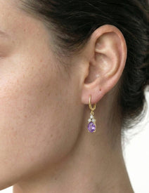 14K Gold 0.09 ct. tw. Diamond & 2.28CT Amethyst Dangling Earrings