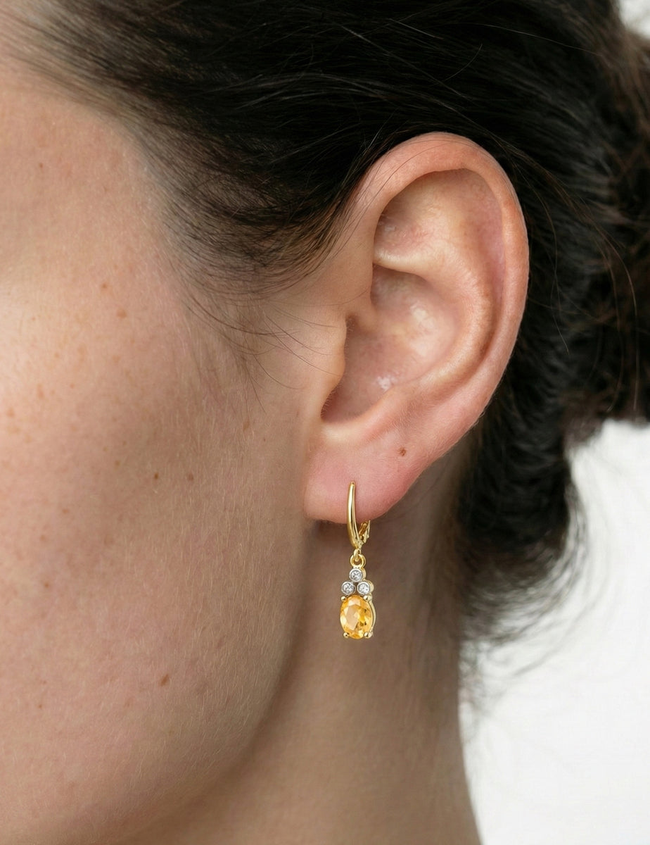 14K Gold 0.09 ct. tw. Diamond & 2.34CT Citrine Dangling Earrings