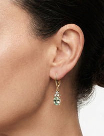14K Gold 0.09 ct. tw. Diamond & 2.2CT Green Amethyst Dangling Earrings