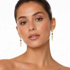14K Gold 0.58 ct. tw. Huggies with Dangling Triangle Motif