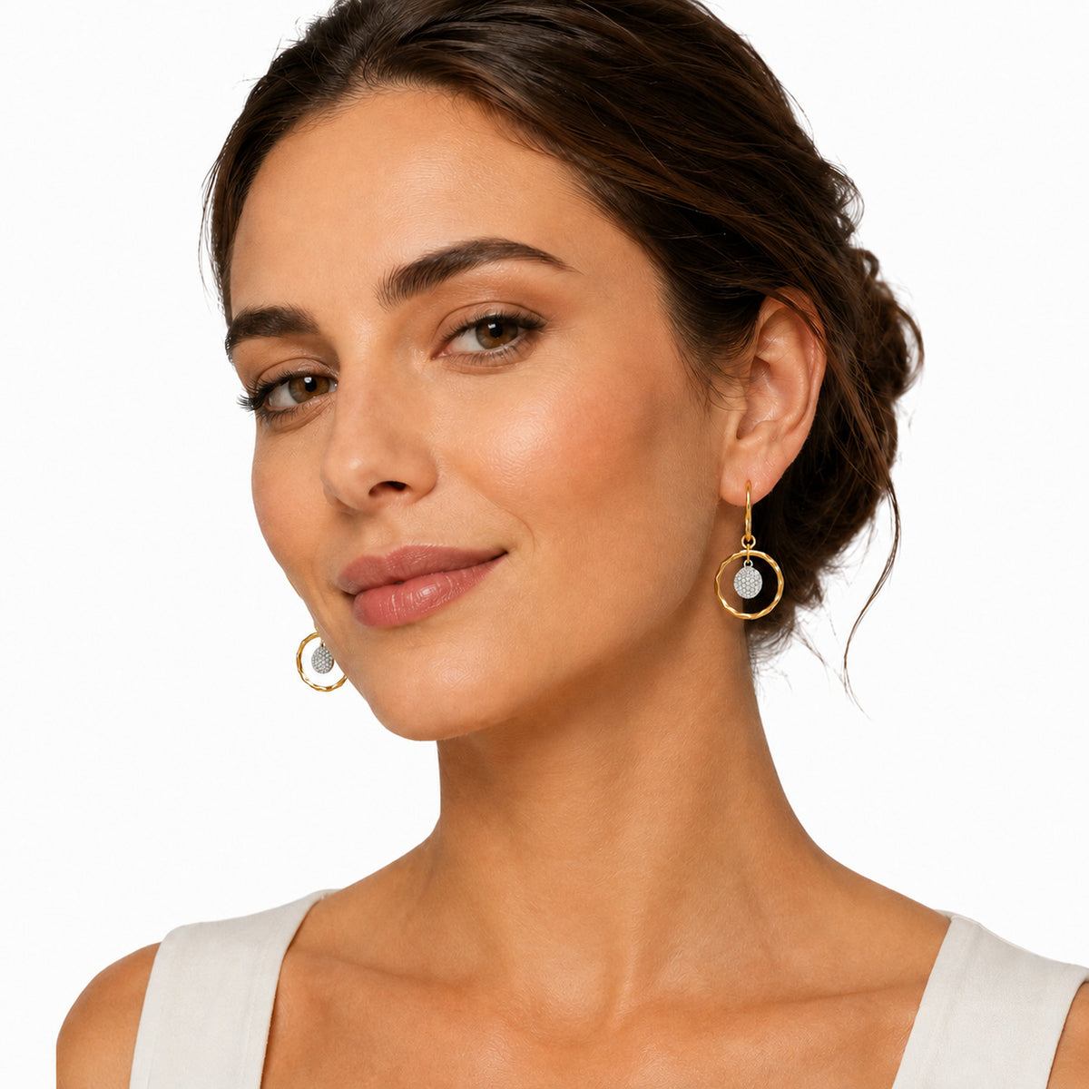 14K Gold 0.62 ct. tw. Dangling Open Circle Earrings Set with Dangling Diamond Circle Charms