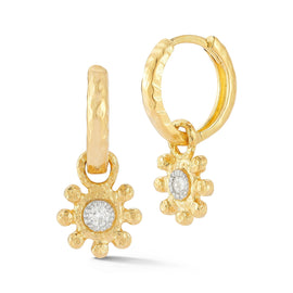 14K Gold 0.14 ct. tw. Hoop Earrings with Dangling Flower Charms