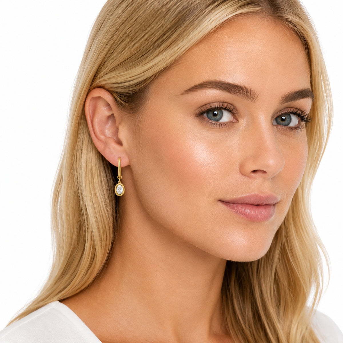14K Gold 15mm Hoop Earrings Set with 1.5 ct. tw. Lab-Grown Oval-Shaped Diamond Charms
